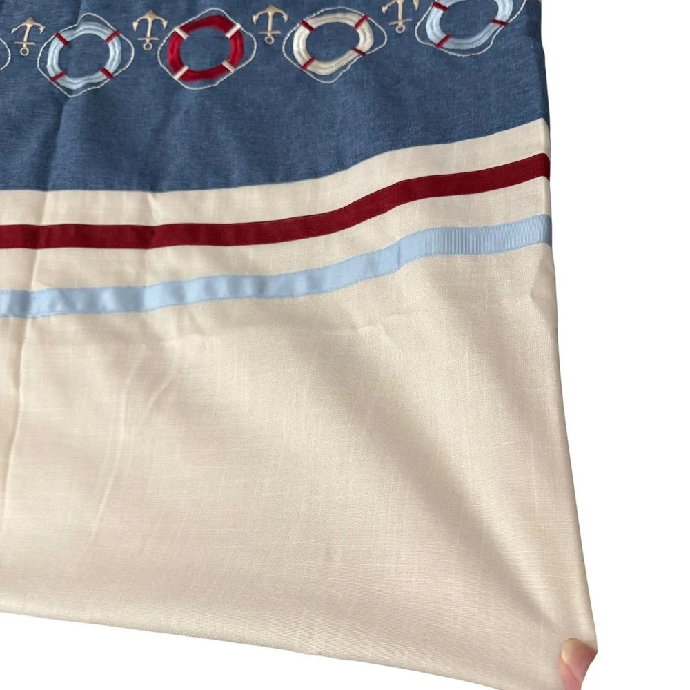 Nautical Anchor Life Preserver Shower Curtain Red Blue White Fabric‎ w/ 12 Hooks